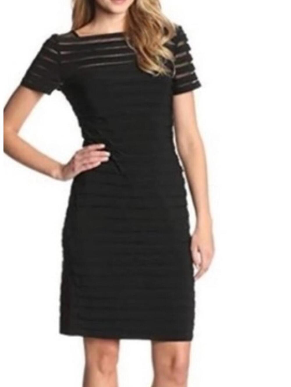ADRIANNA PAPELL black ruffle short sleeve mini dress sz 8